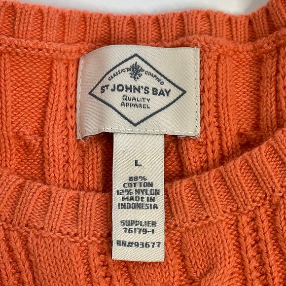 NWT St. John's Bay Orange Cable Knit Crewneck Sweater Preppy Womens Size Large L - Picture 8 of 10